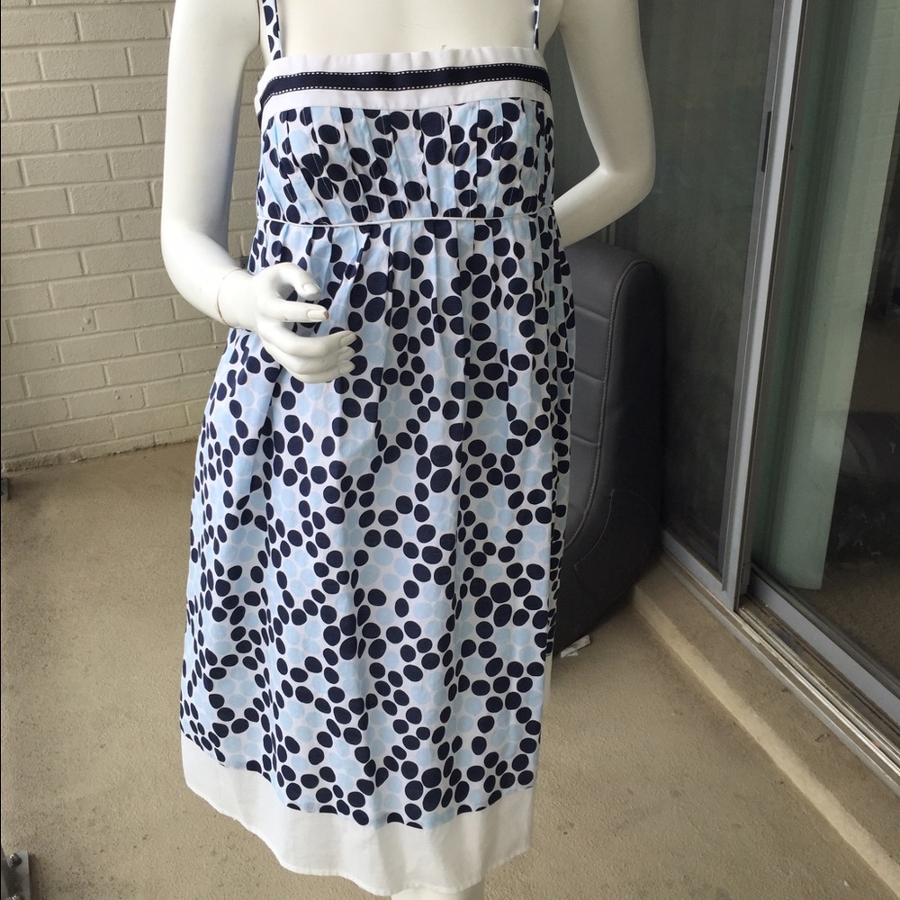 New York & Company White Sleeveless Sundress with Blue Dot Pattern